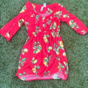 Mimi chica red sun dress with lemons.